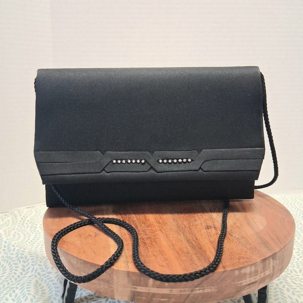Vintage Handmade Lord & Taylor Black Satin Envelope Purse Evening Bag EUC